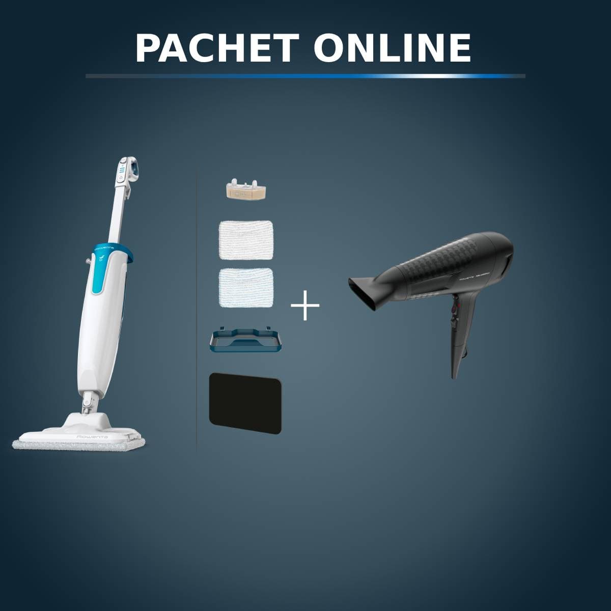Pachet PROMO Mop cu abur Rowenta Steam Power RY6597WH & Uscător de păr Rowenta Studio Dry Rowenta x Karl Lagerfeld CV581LF0