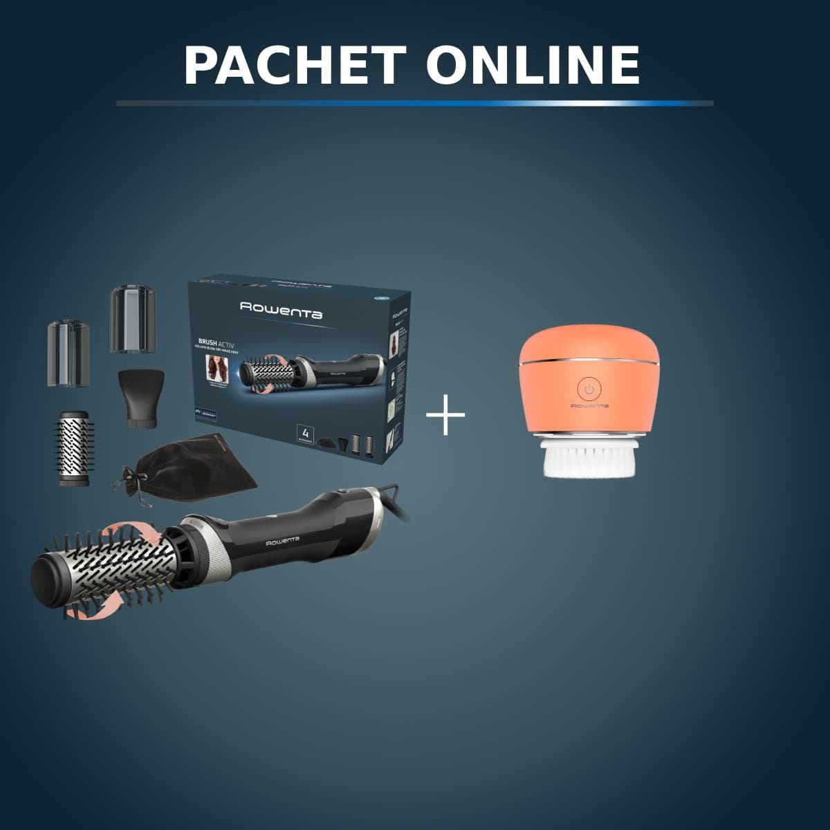 Pachet PROMO Perie rotativa cu aer cald Rowenta Brush Activ UB9530F0 & Perie electrica de curatare faciala Rowenta My Beauty Routine Anti-Blemish LV40