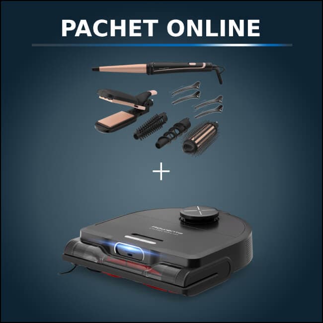 Pachet PROMO Aspirator robot Rowenta X-Plorer Serie 220 RR9465WH si Aparatul de coafat Rowenta Infinite Looks 14 în 1 CF4231F0