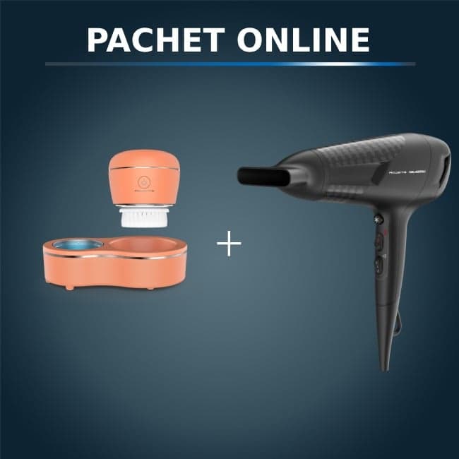 Pachet PROMO Perie electrica de curatare faciala Rowenta My Beauty Routine Anti-Blemish LV4010F0 si Uscător de păr Studio Dry Rowenta x Karl Lagerfe