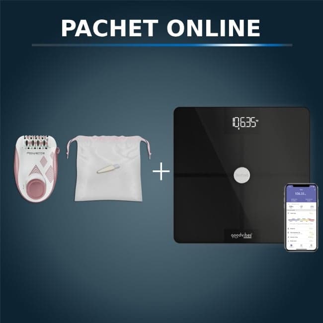 Pachet PROMO Cântar de baie inteligent Tefal Goodvibes Health BM9660S1 & Epilator Rowenta Skin Spirit EP2900F1 2 trepte de viteză