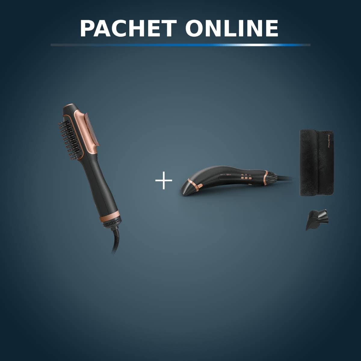 Pachet PROMO Uscător de păr și perie cu aer cald Rowenta Reverso 2 în 1 CF9840F0 & Uscător de păr Rowenta Ultimate Experience Air Motion CF8C20E