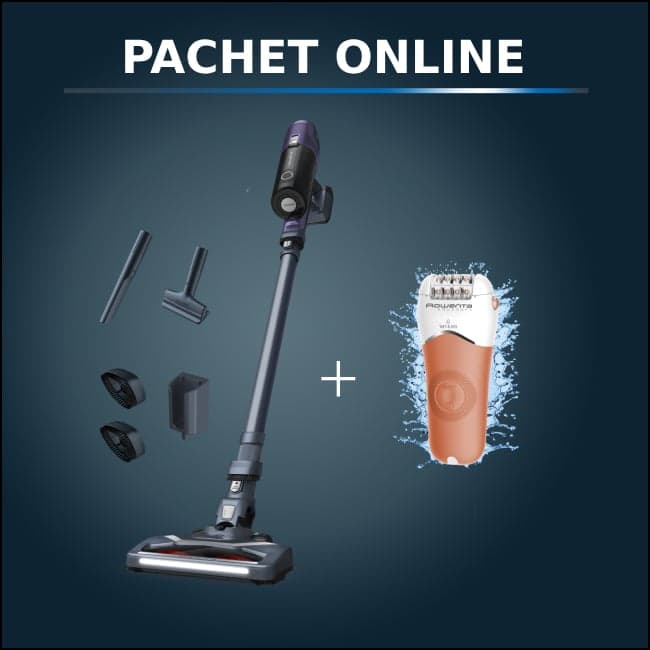 Pachet PROMO Rowenta Aspirator vertical fără fir X-Pert 6.60 Essential RH6838WO si Epilator Aqua Soft EP4920F0 4 accesorii