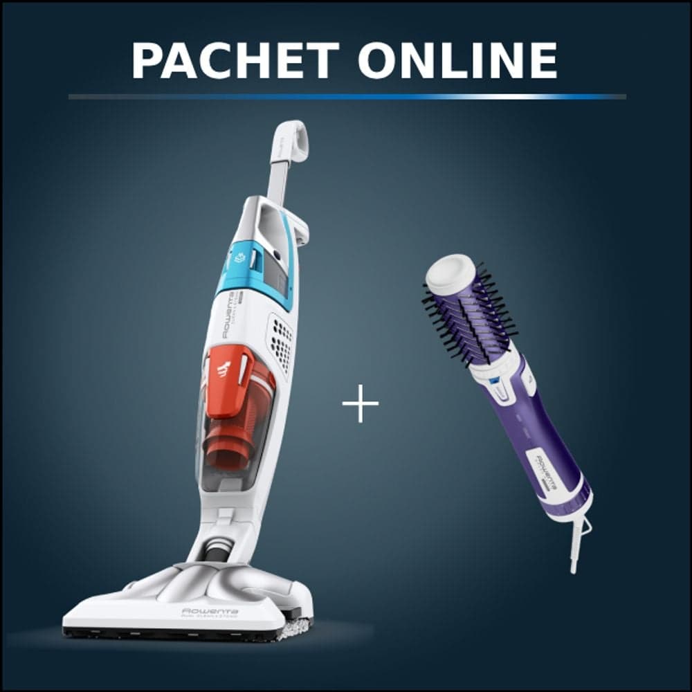 Pachet PROMO Aspirator cu abur Rowenta Clean & Steam 3 în 1 RY8544WH & Perie rotativă Rowenta Brush Activ' Volume&Shine 2 CF9530