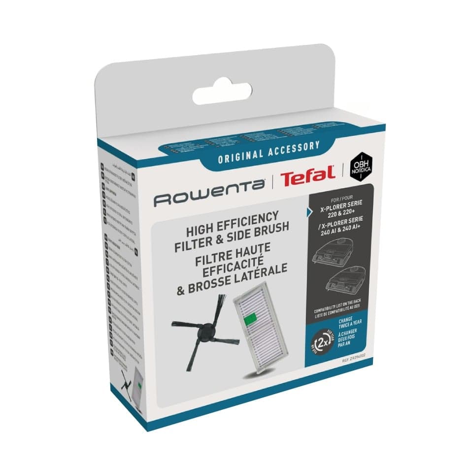 Kit Rowenta ZR294002 cu filtru de inalta performanta si perie laterala compatibil cu aspiratoarele robot Rowenta X-Plorer 220 220+ 240 AI 240 AI+
