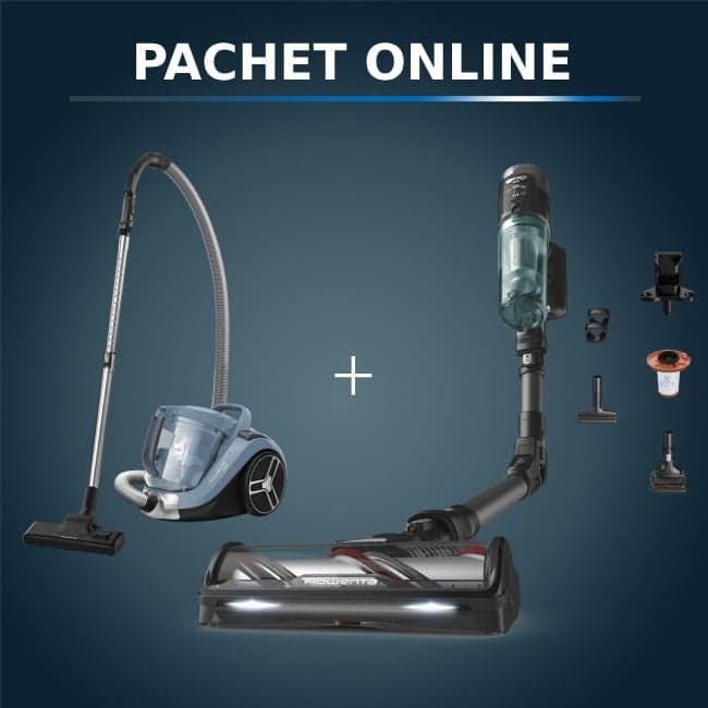 Pachet PROMO Aspirator vertical fara fir Rowenta X-Force Flex 12.60 NEO RH9L42WO si Aspirator fara sac Rowenta Compact Power XXL RO4B11EA