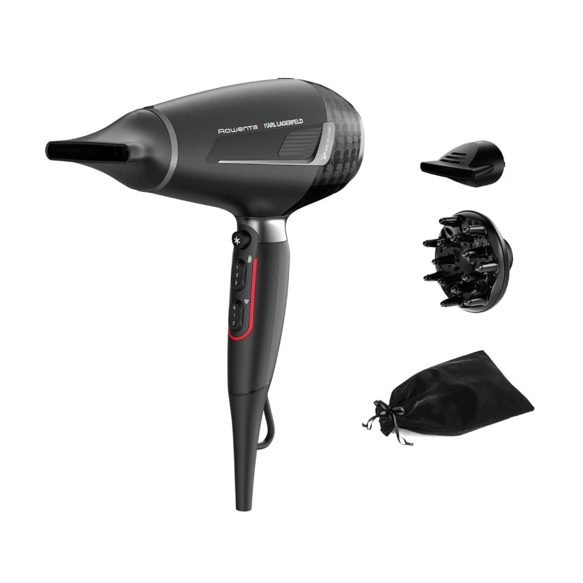 Uscător de păr Rowenta x Karl Lagerfeld Pro Stylist CV888LF0 2200W Tehnologia Rowenta Air-to-Care invelis Keratin&Glow 3 accesorii jet de aer r