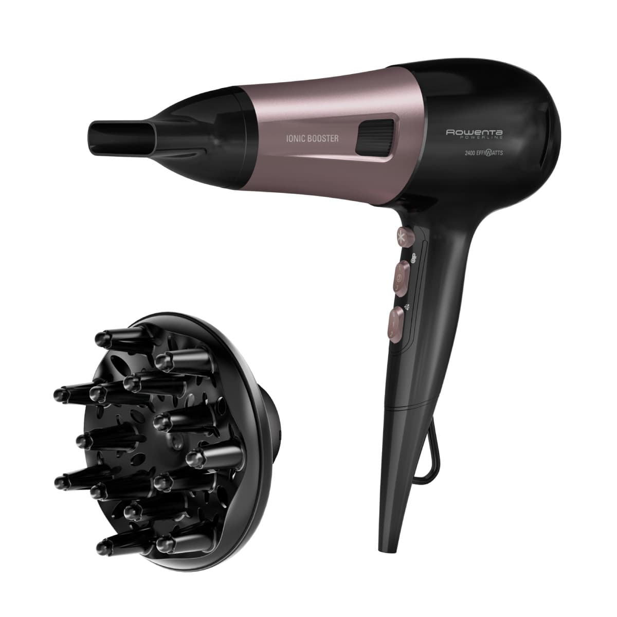 Uscator de par Rowenta PowerLine CV5940F0 2400W functie Effiwats invelis cashmere keratin tehnologie Ionic booster negru/roz