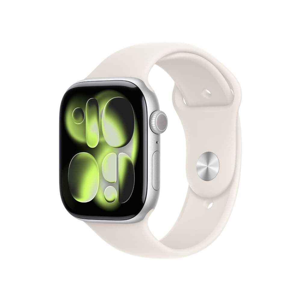 Apple Watch Series 11 GPS 46mm Silver Aluminium Case with Starlight Sport Band M/L MEWC4
